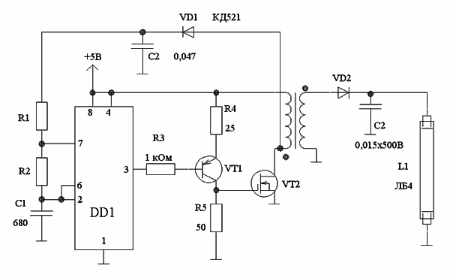 Схема питания ламп дневного света. Схема питания низковольтных ламп дневного света. Схема питания лампы дневного света ЛБ4.
